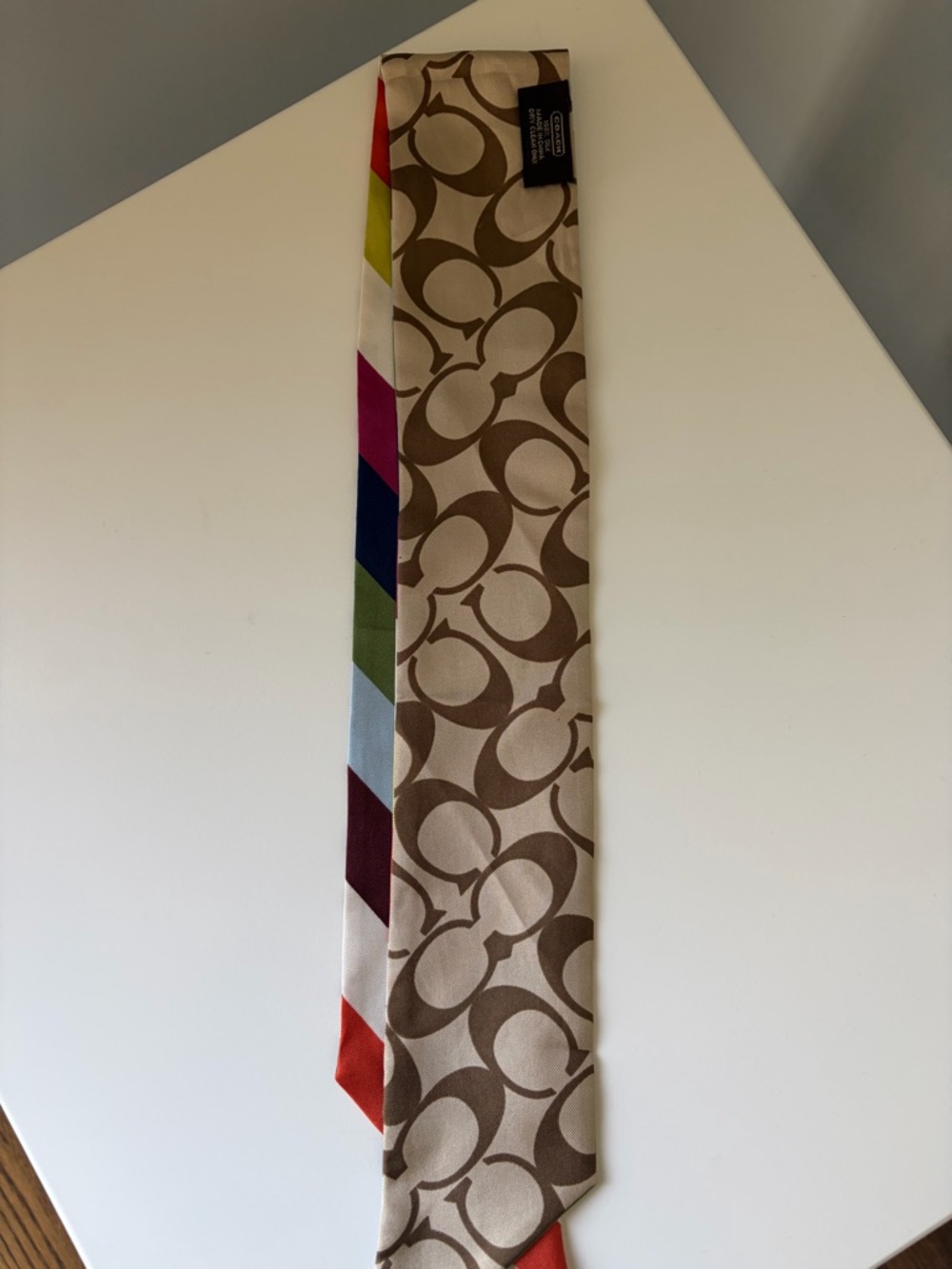Coach Striped Legacy Silk Twilly Scarf - Picture 6 of 10